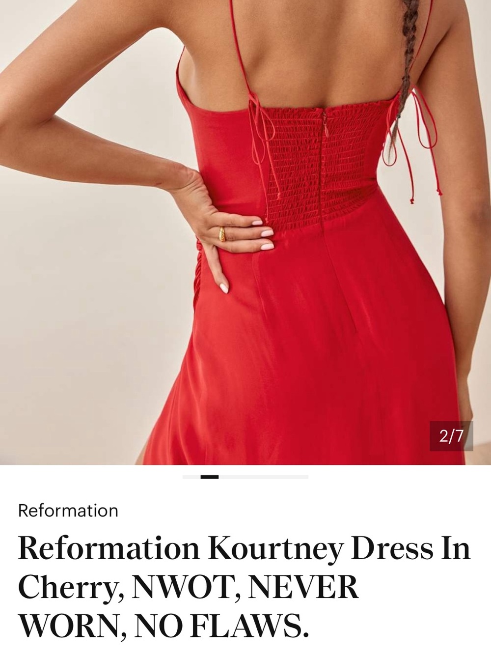 Reformation Red Kourtney Midi Dress with Side Slit - Picture 4 of 7